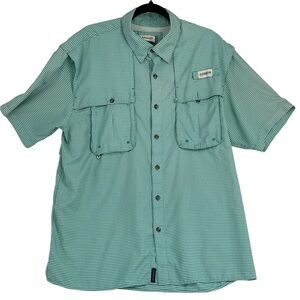 Magellan Fishing Shirt Mens L Performance Teal Check Polyester Short Sleeve